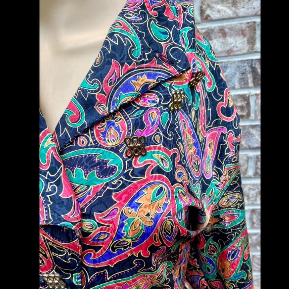 Vintage 80s Black and Rainbow Psychedelic Paisley Blouse Top - Picture 2 of 7